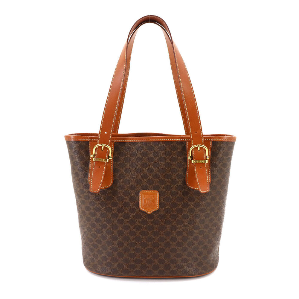 Celine Macadam Tote Handbag, Leather, Brown, Gold Hardware